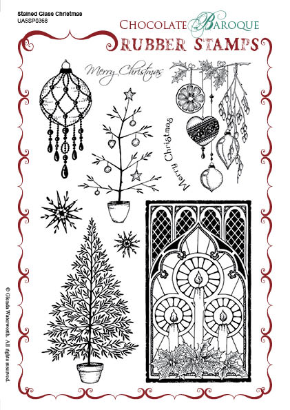 Stained glass christmas rubber stamp sheet