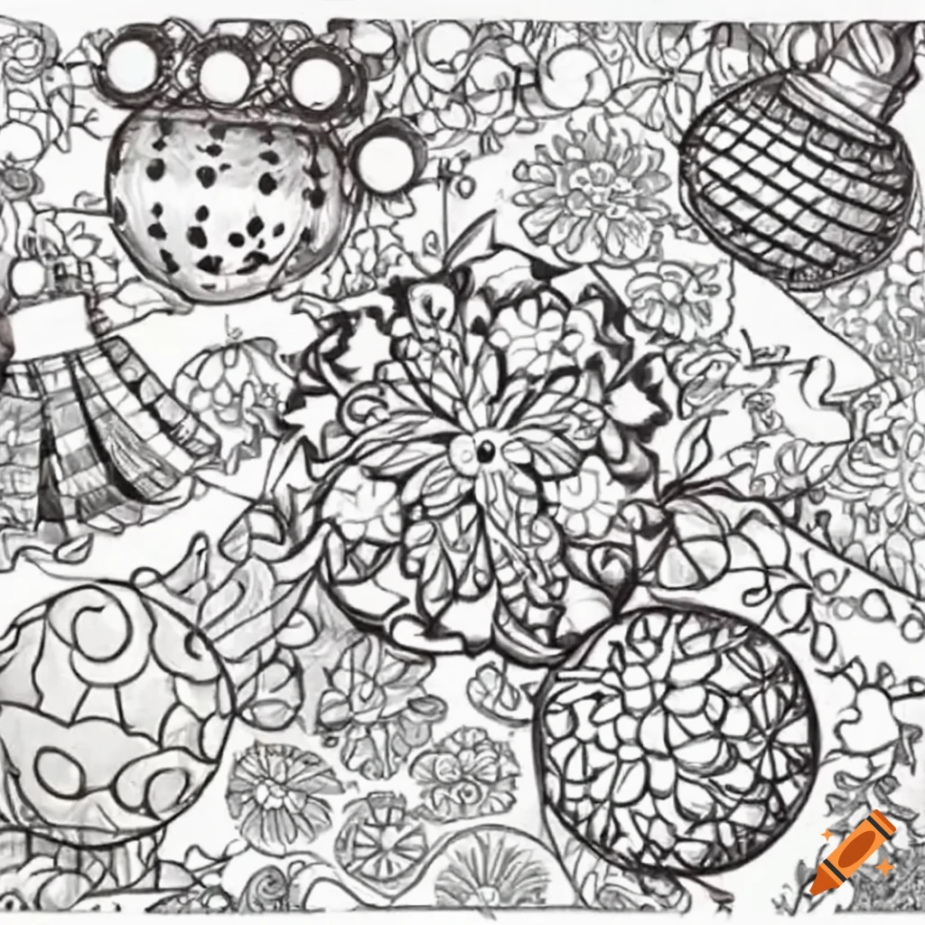 Black and white stained glass coloring book page with flower pattern on