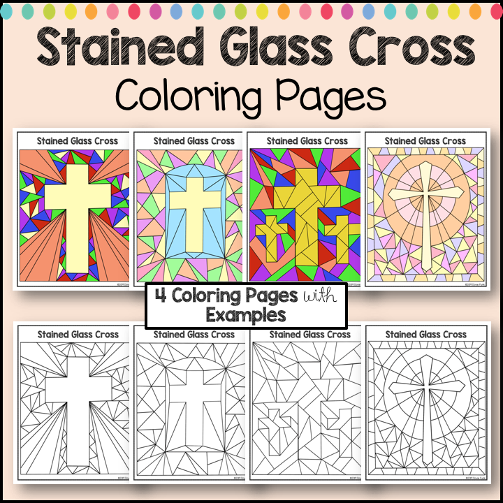 Easter stained glass cross coloring worksheets made by teachers