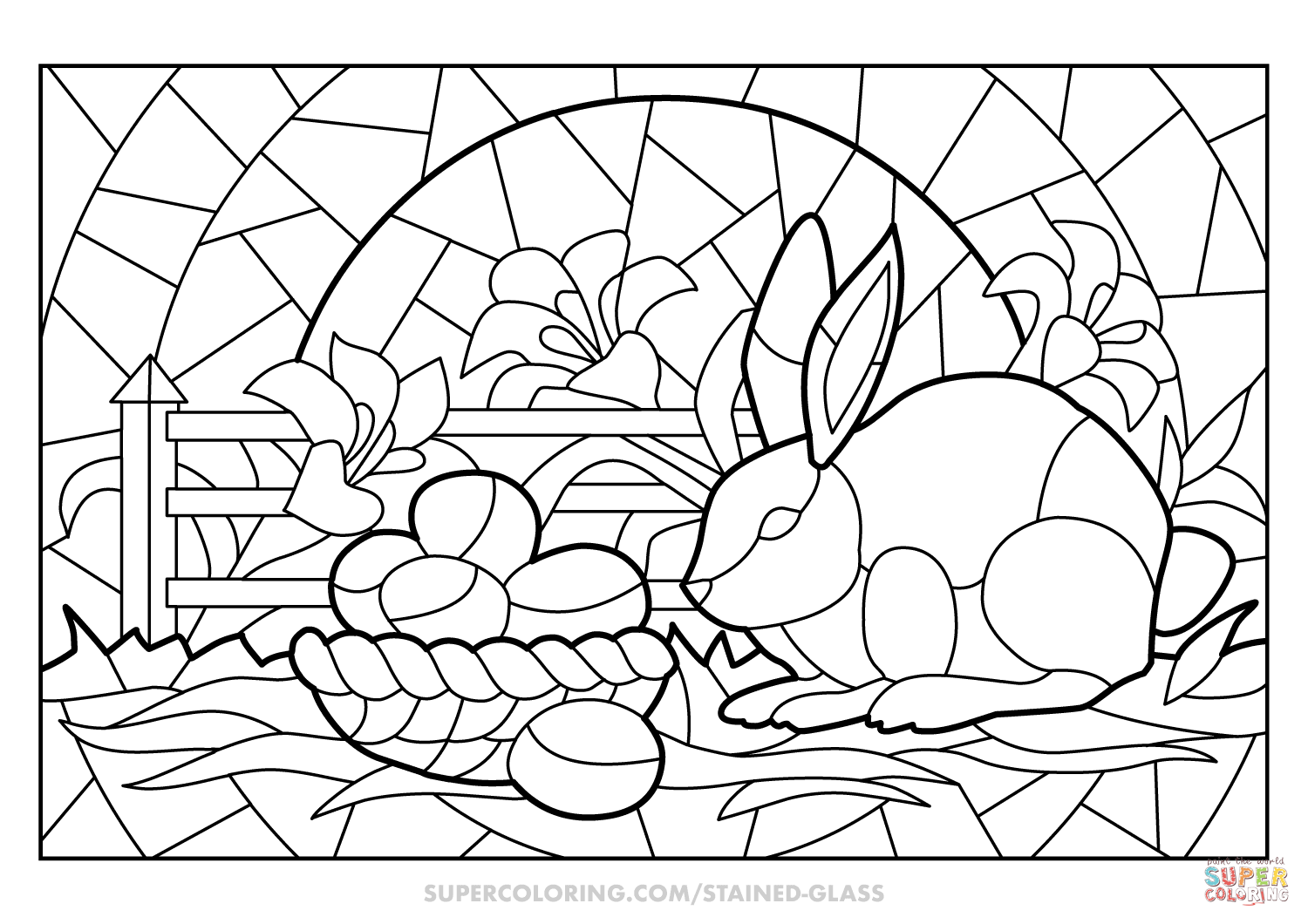 Easter scene stained glass coloring page free printable coloring pages