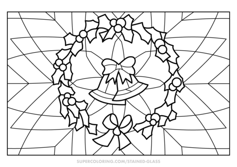 Christmas wreath stained glass coloring page free printable coloring pages