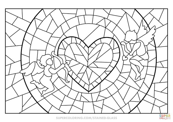 Cupids and heart stained glass coloring page free printable coloring pages coloring pages free printable coloring pages printable coloring pages