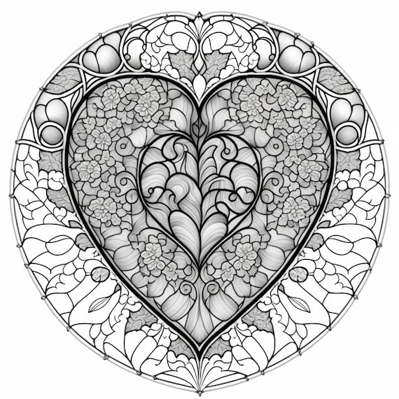Stained glass hearts printable coloring pages instant download