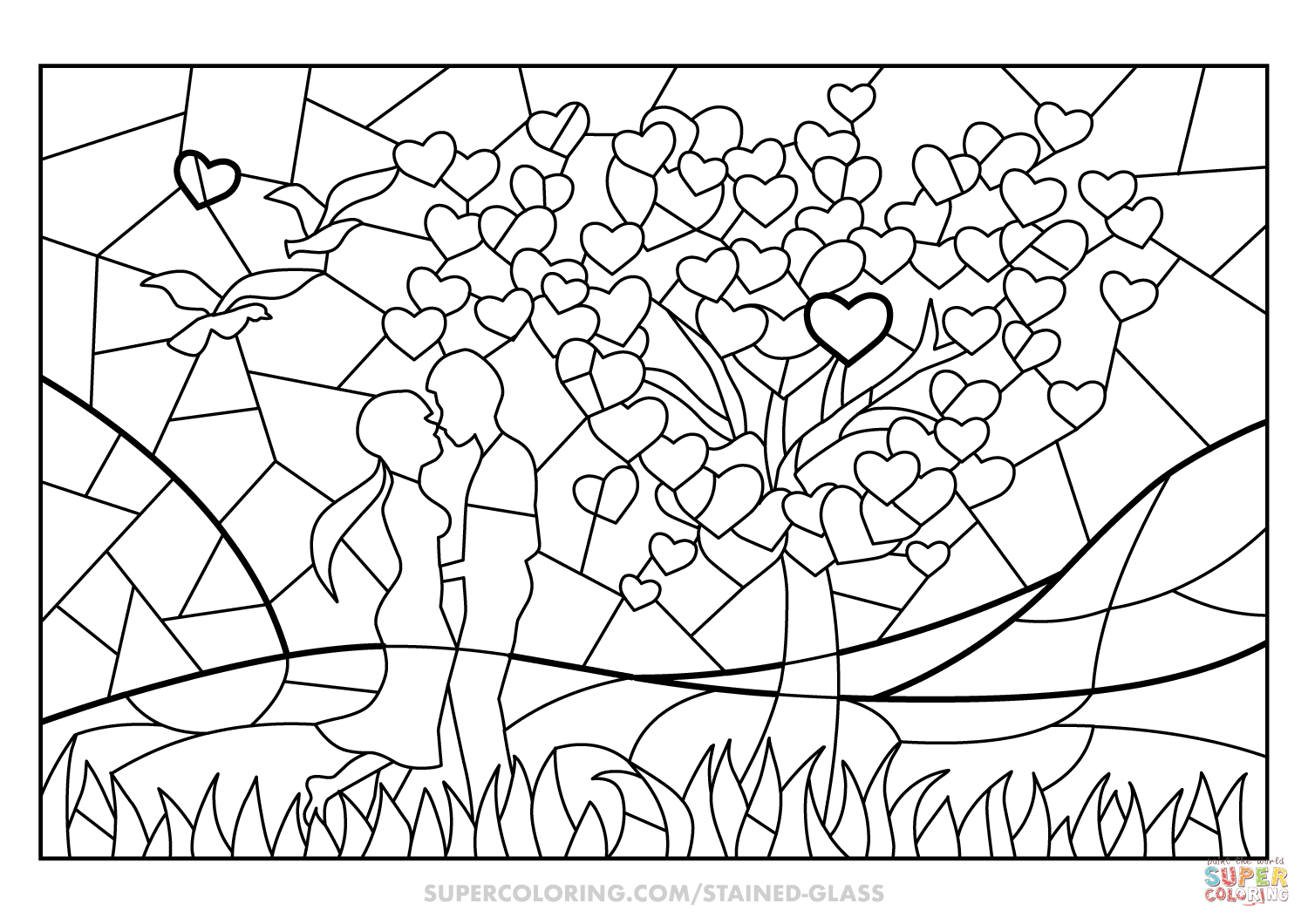 Couple in love stained glass coloring page free printable coloring pages