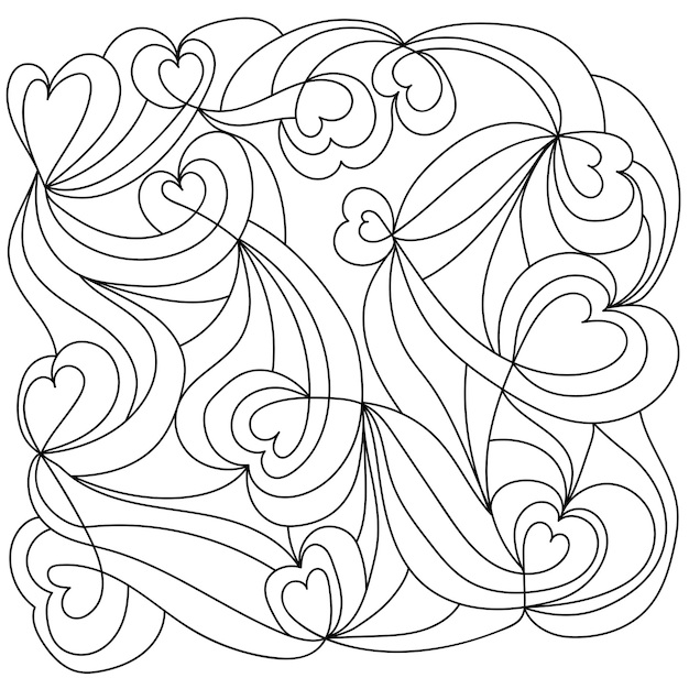 Premium vector abstract coloring page with hearts and curls antistress coloring book for adults and children