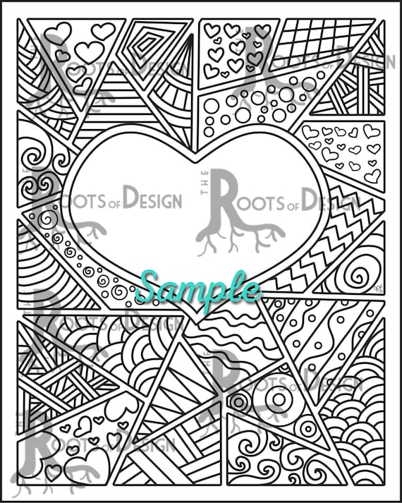 Instant download coloring page doodle heart stain glass style coloring print doodle art printable