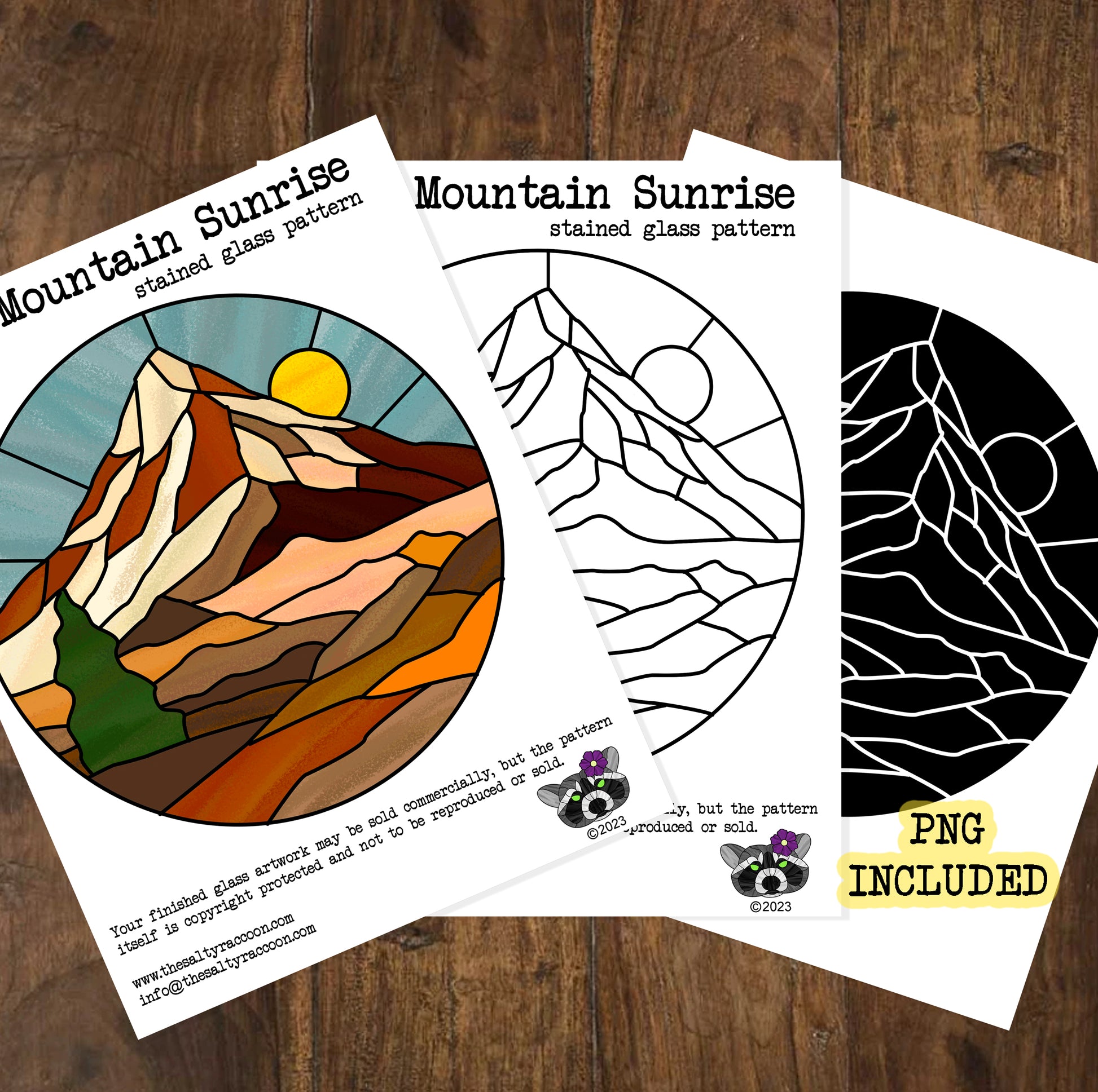 Mountain sunrise stained glass pattern