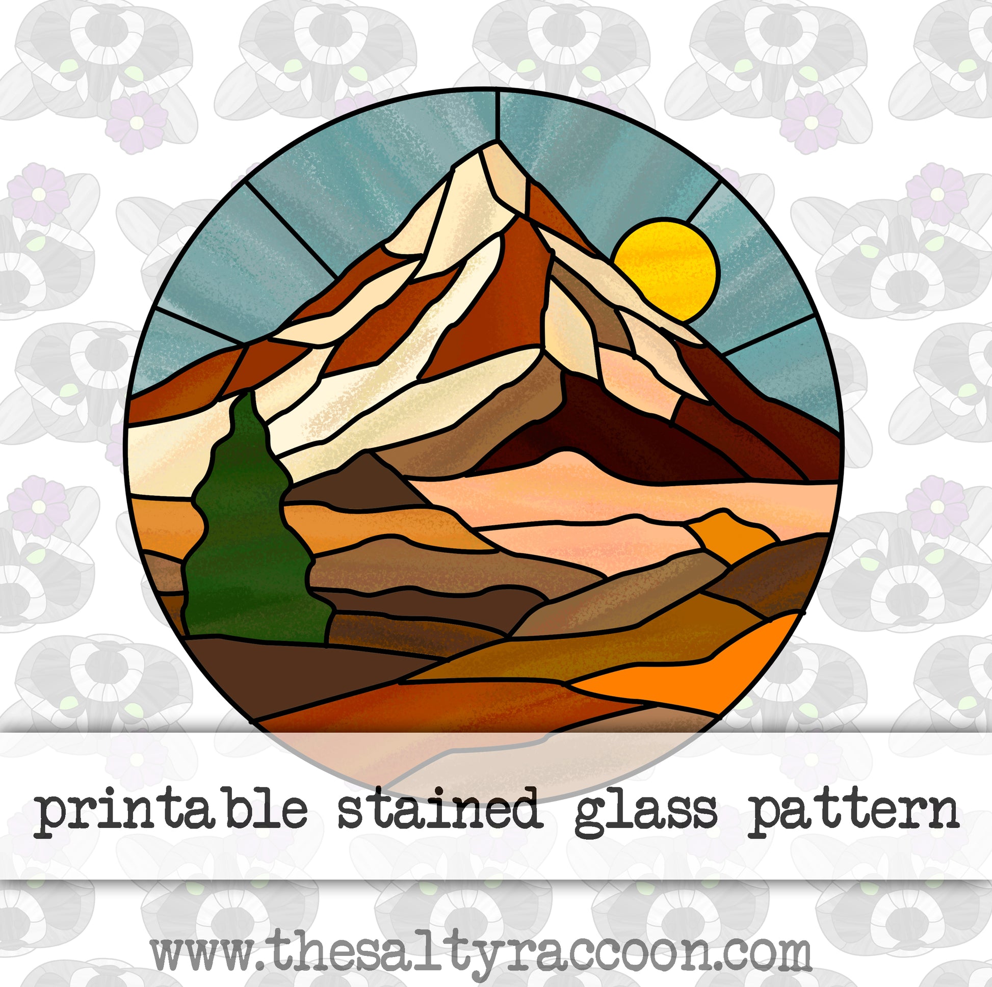 Mountain sunrise stained glass pattern