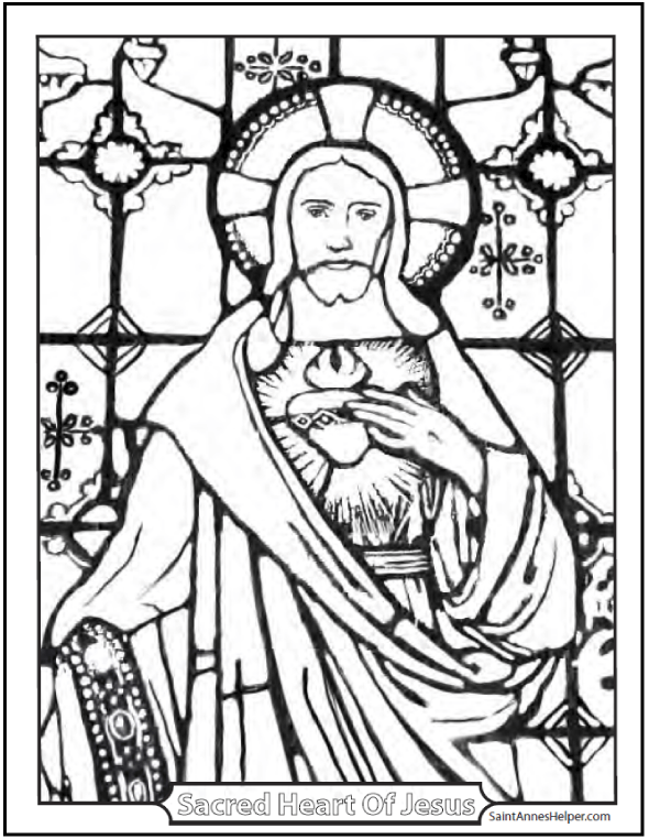 Stained glass coloring page âïâï sacred heart of jesus coloring page