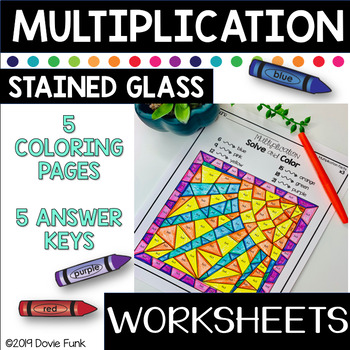 Multiplication worksheets stained glass designs color by number by dovie funk