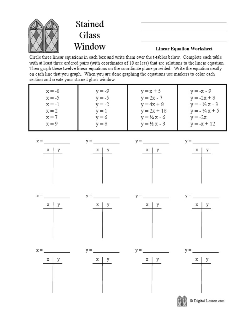 Stained glass window linear equation worksheet pdf equations mathematical analysis