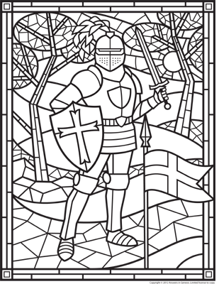 Stained glass knight kids coloring activity kids answers