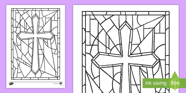 Stained glass cross colouring page teacher made
