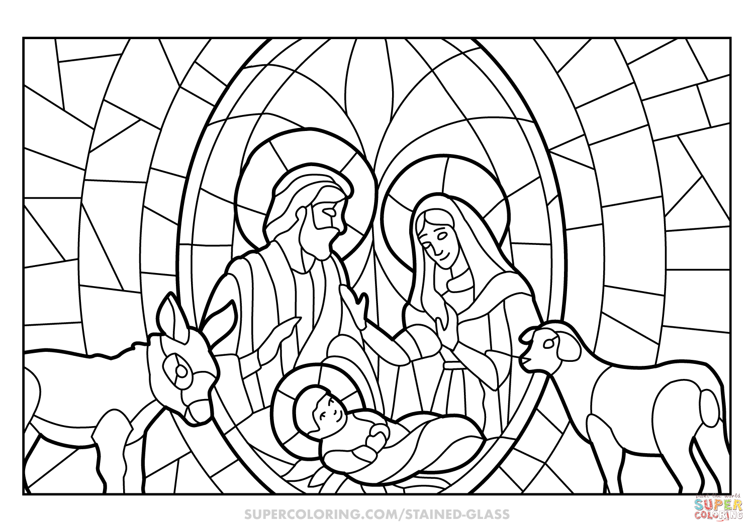 Christmas nativity scene stained glass coloring page free printable coloring pages