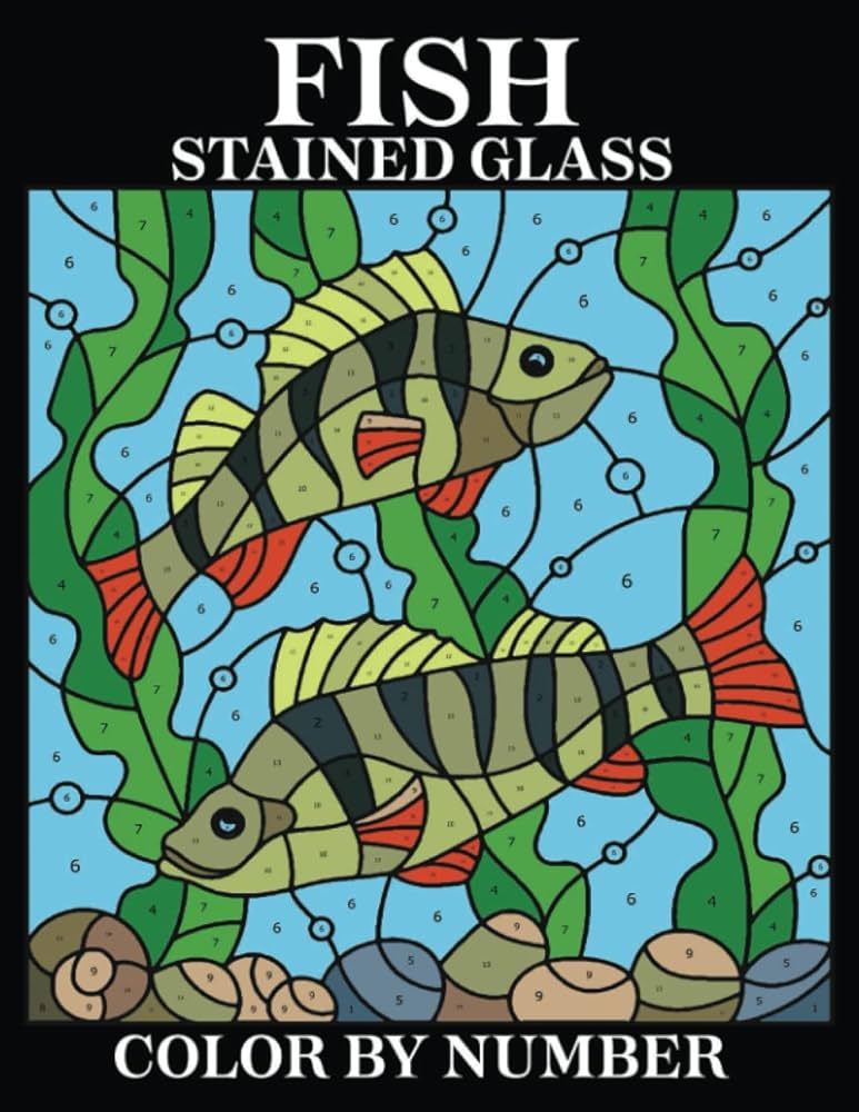 Fish stained glass color by number adult coloring book realistic ocean themes tropical fish and underwater landscapes designs for coloring stress relieving an adult beautiful fish coloring book l reed chad