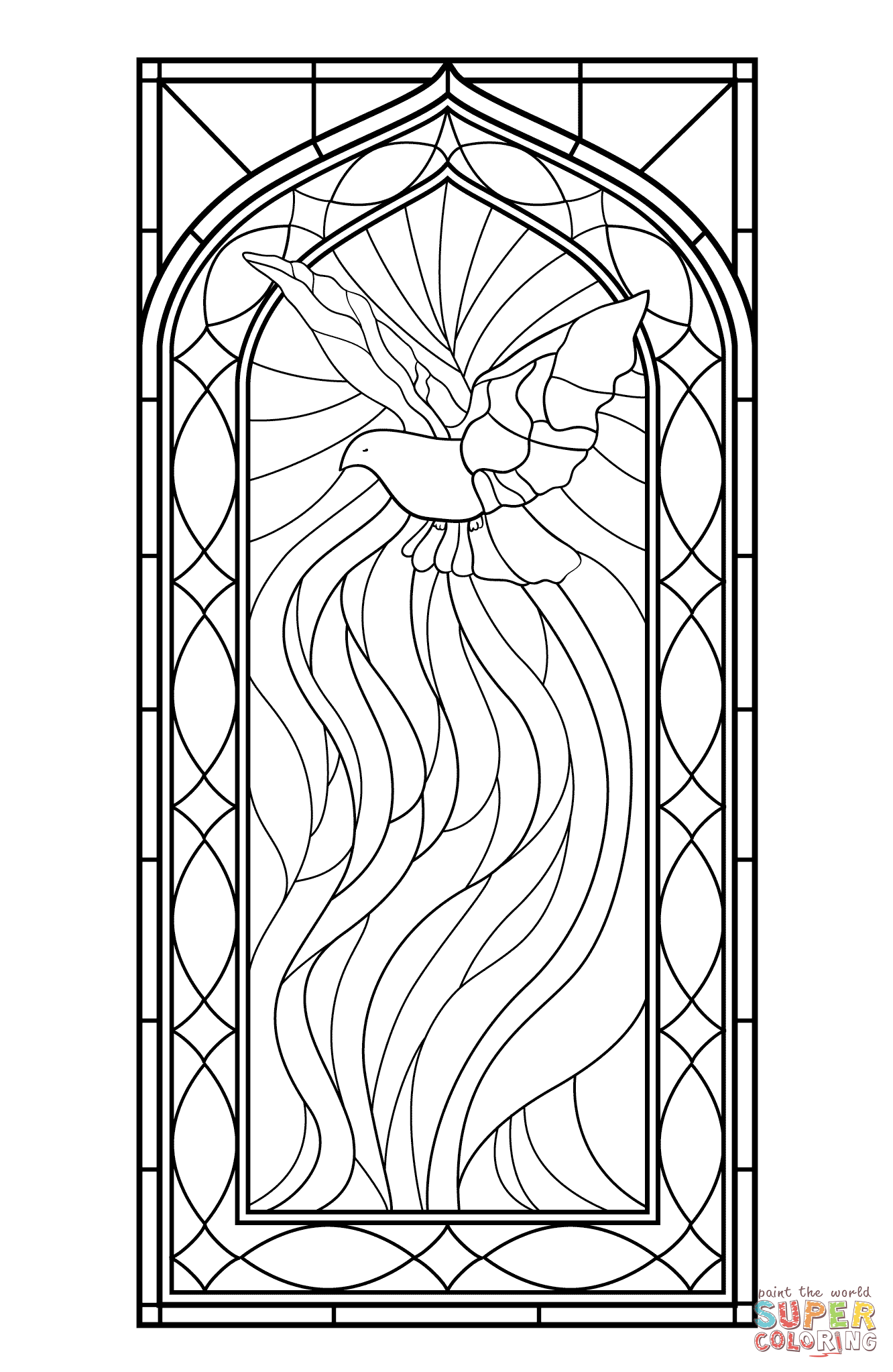 Stained glass window with holy spirit coloring page free printable coloring pages