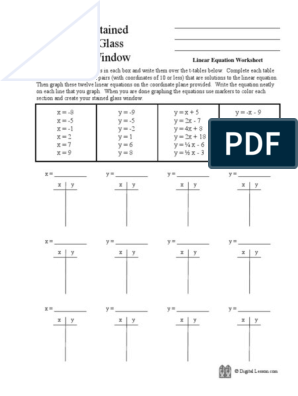 Stained glass window linear equation worksheet pdf equations mathematical analysis