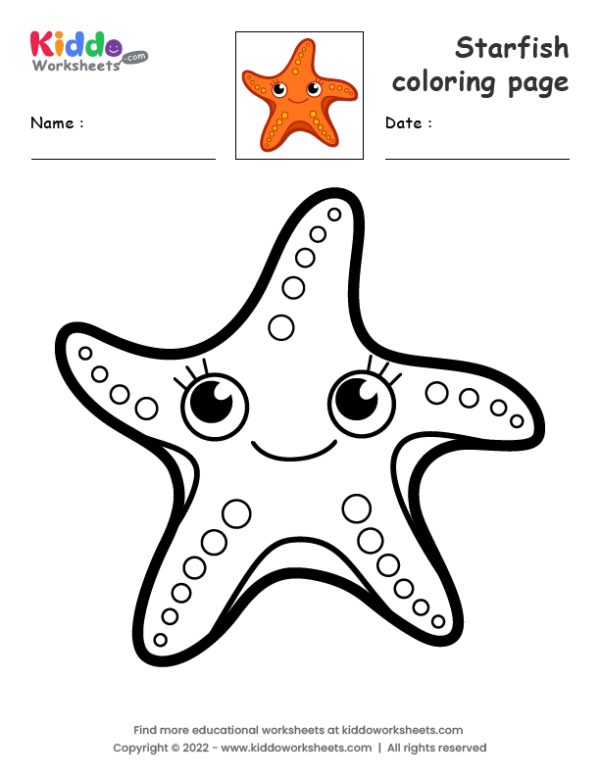 Free printable starfish coloring page worksheet