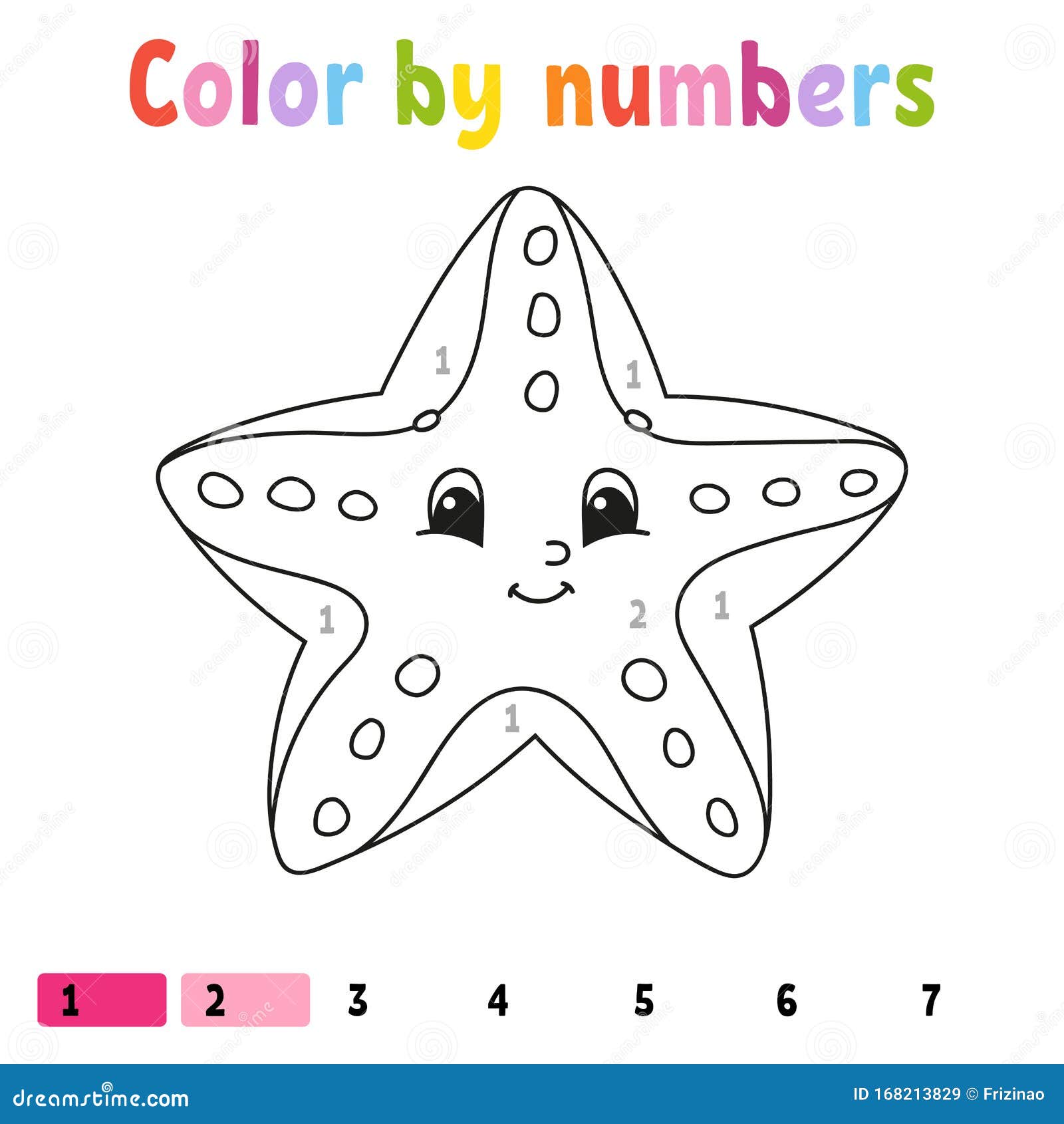 Color by numbers starfish coloring book for kids sea character vector illustration cute cartoon style hand drawn stock vector