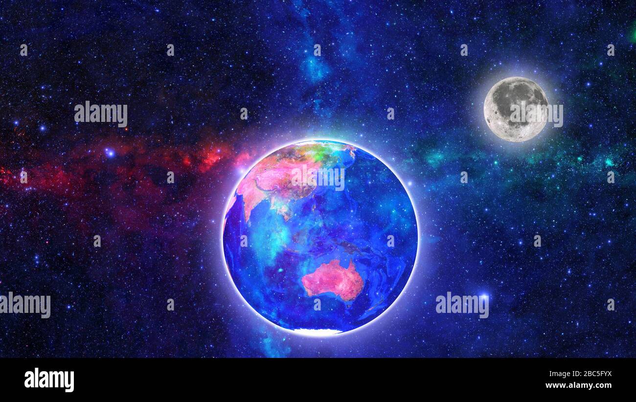 Earth planet and moon over star space background elements of this image furnished by nasa d rendering stock photo