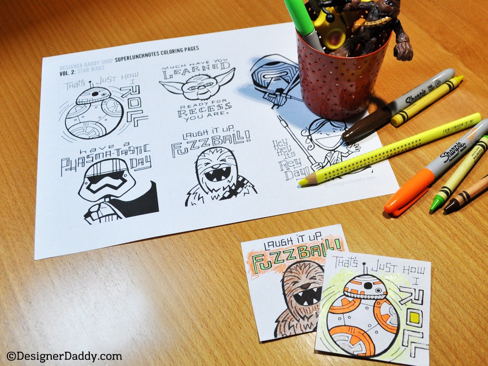 Superhero lunch notes coloring page instant download vol star wars