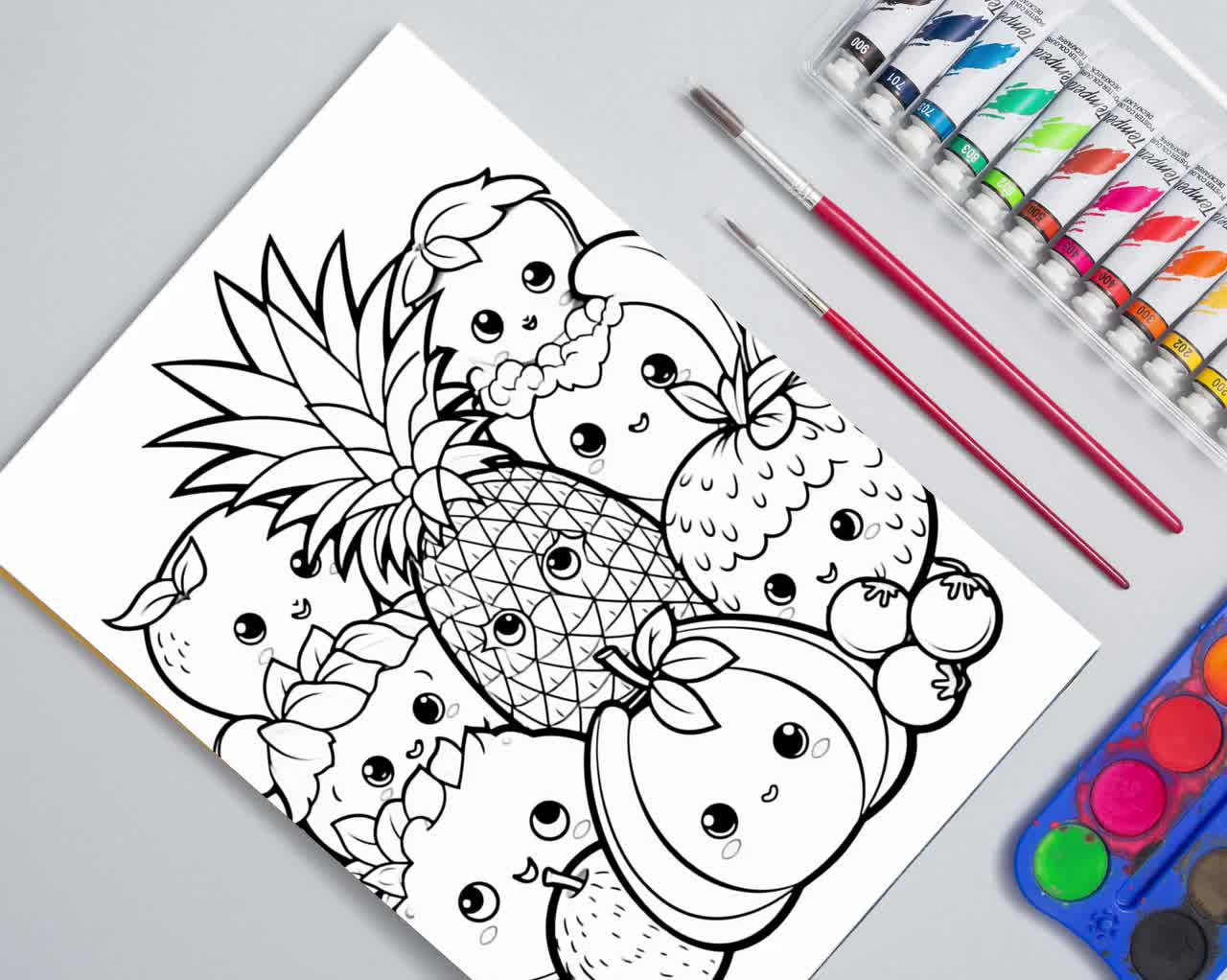 Kawaii coloring page kawaii coloring book kawaii food coloring fruit coloring fruit coloring pagefood coloring book