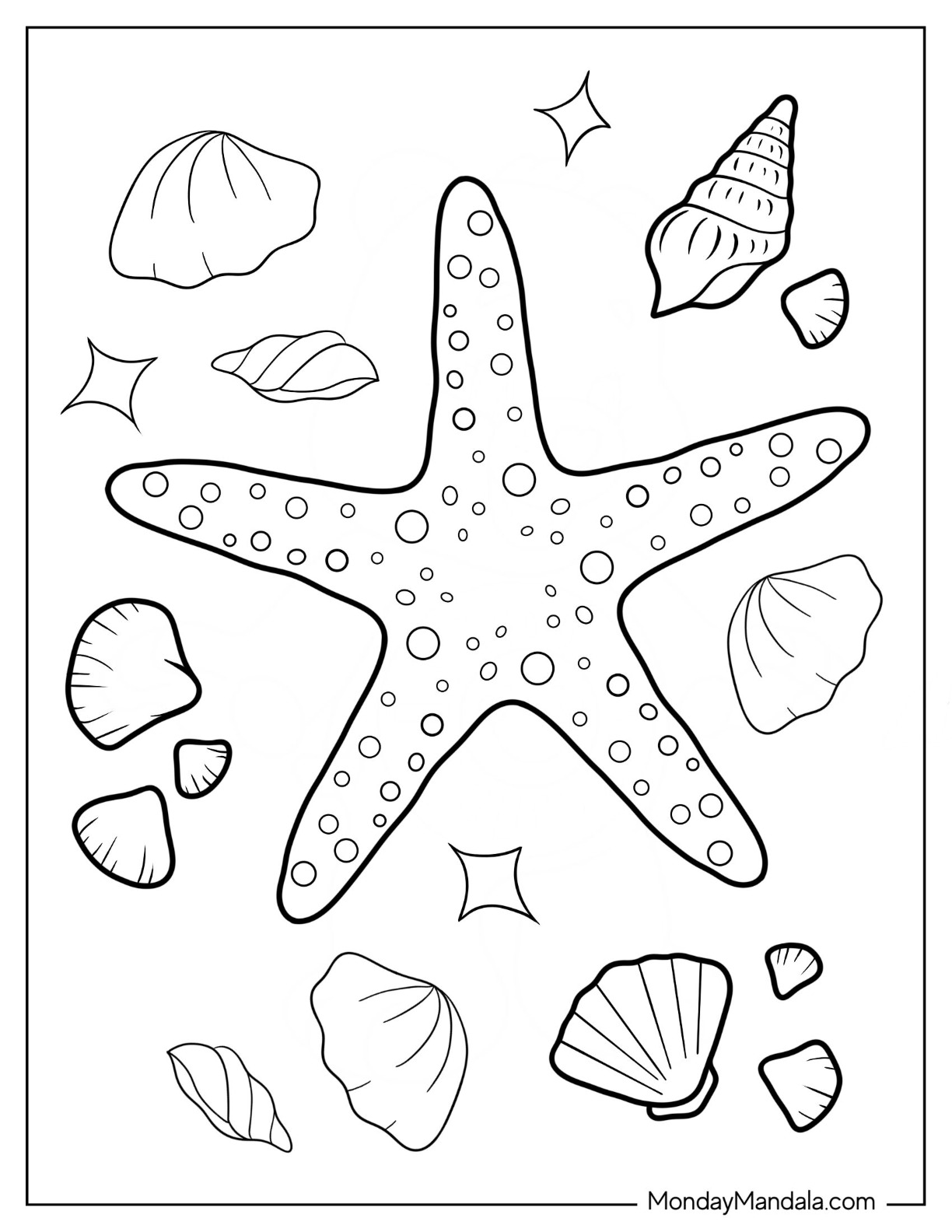Starfish coloring pages free pdf printables