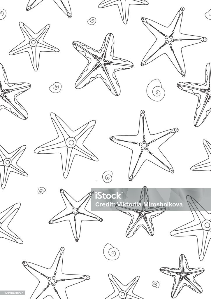 Seamless pattern or coloring page with starfish in the sea a outline vector stock vector illustration with starfish as anti stress therapy for children and adults stock illustration