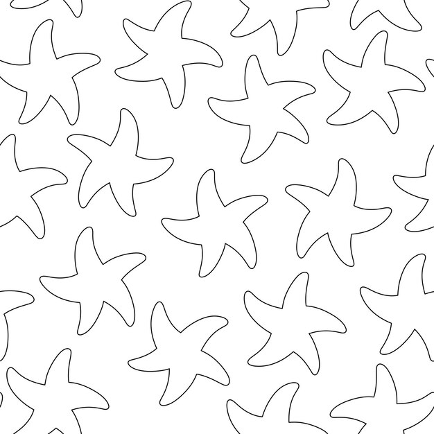 Premium vector seamless pattern with starfish black outline vector illustration white background