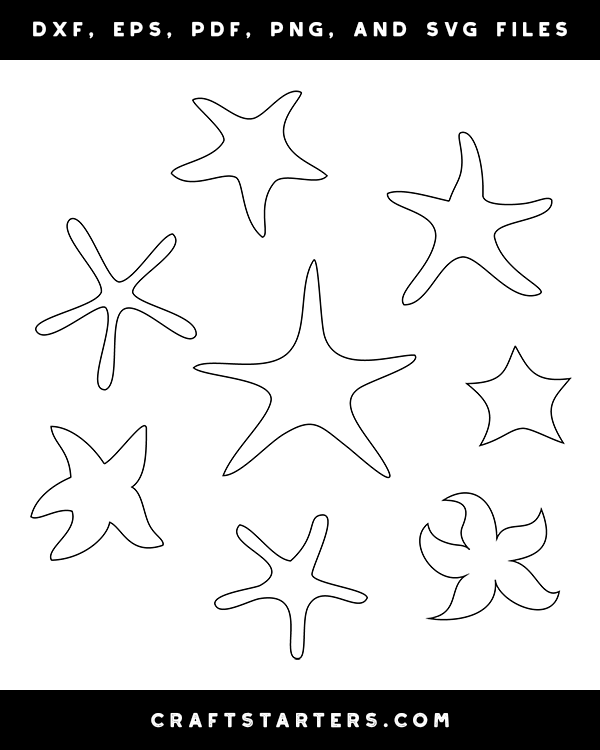 Starfish outline patterns dfx eps pdf png and svg cut files
