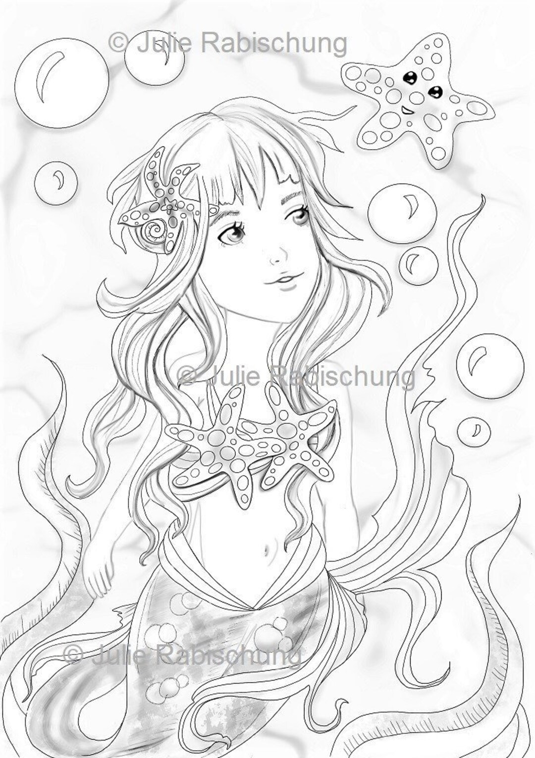 Printable mermaid coloring page mermaid coloring pagemermay coloring page starfish mermaidinstant downloadadult coloringcute mermaid