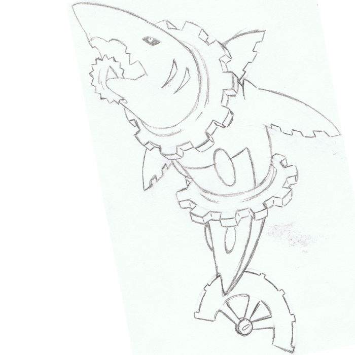 Steampunk shark sketch by mssingno on