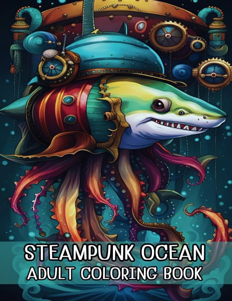 Steampunk ocean adult coloring book fantasy steampunk ocean designs seahorse jellyfish shark pirate ship octopus and more for relaxation and stress relief madewithlove books
