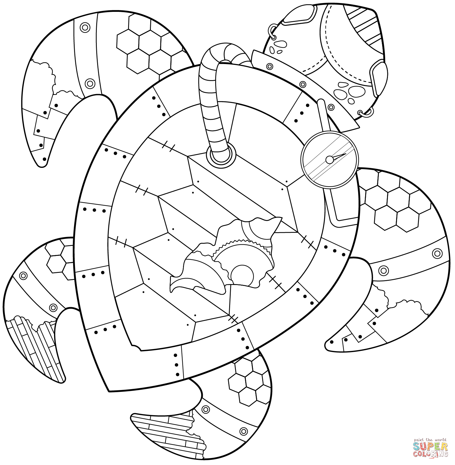 Steampunk turtle coloring page free printable coloring pages