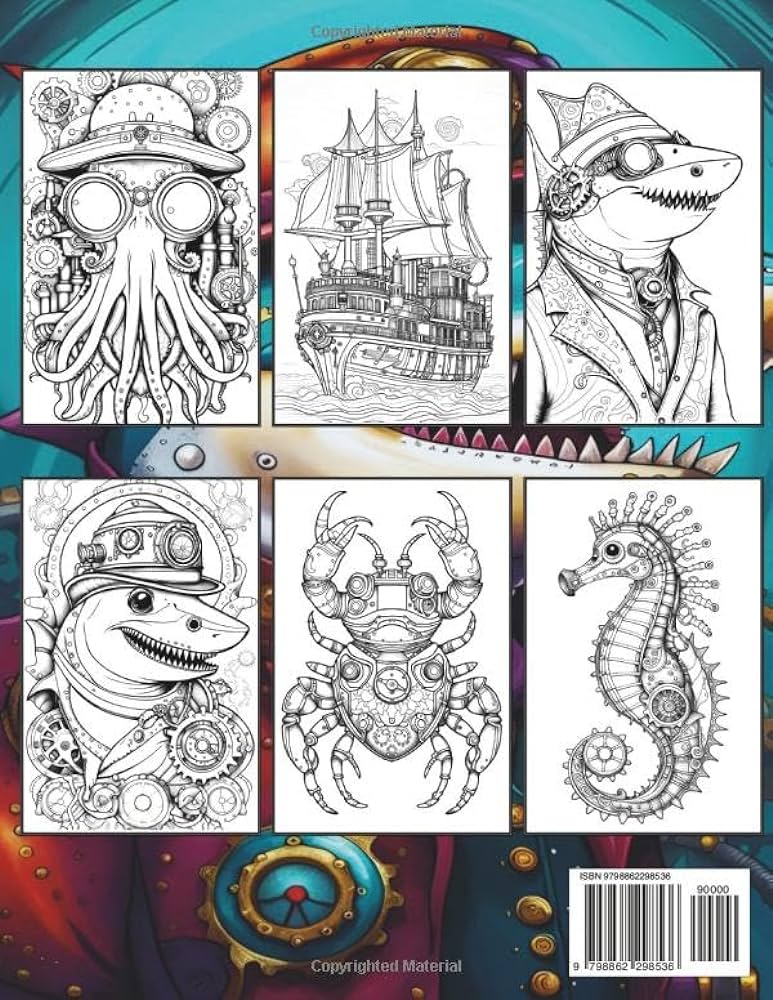 Steampunk ocean adult coloring book fantasy steampunk ocean designs seahorse jellyfish shark pirate ship octopus and more for relaxation and stress relief madewithlove books