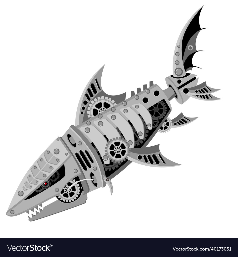 Mechanical shark in metal steampunk style vector image
