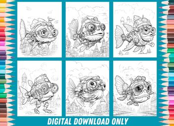 Steampunk fish printable coloring pages by read and learn tpt