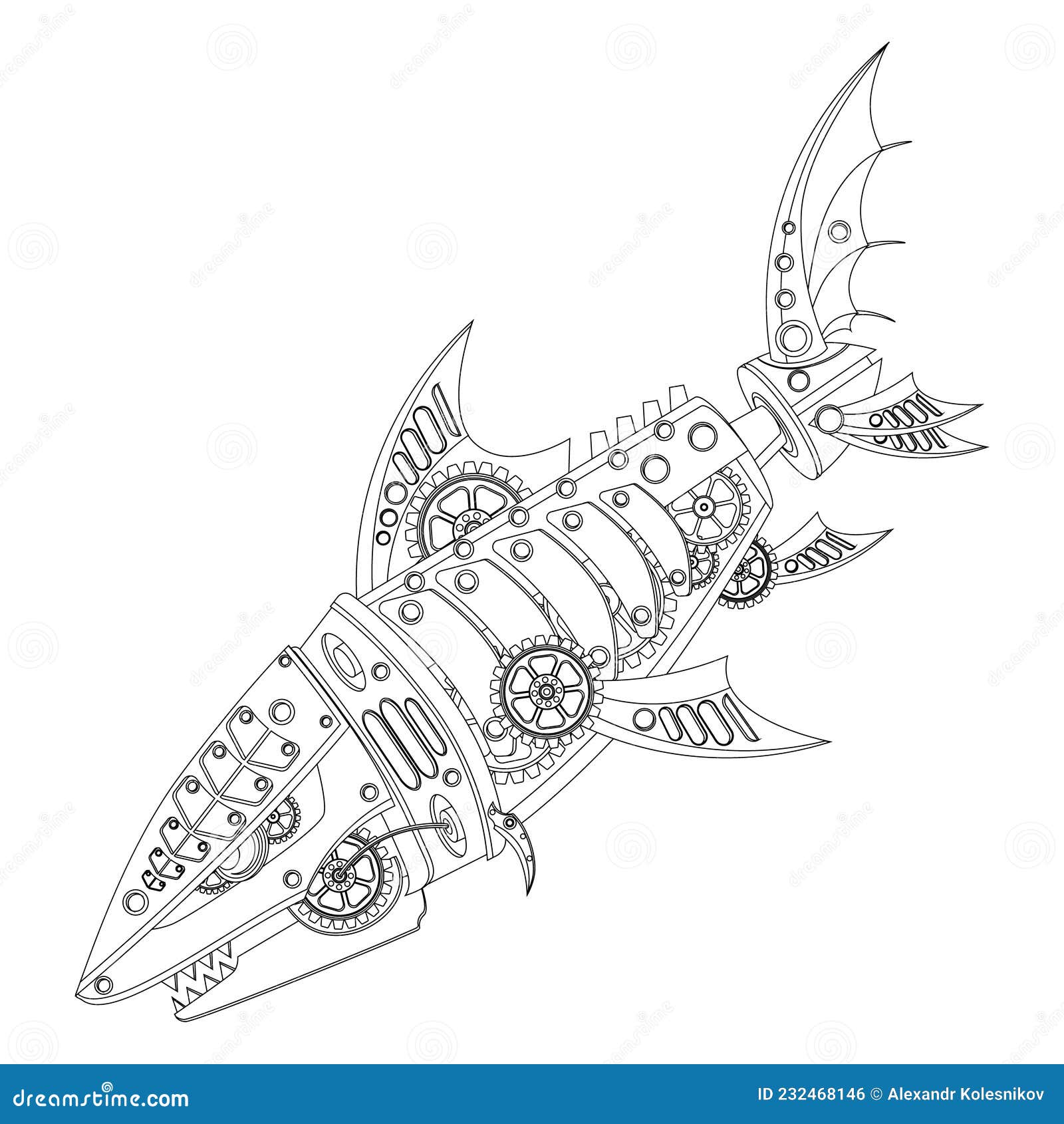 Mechanical shark coloring book vector illustration stock vector