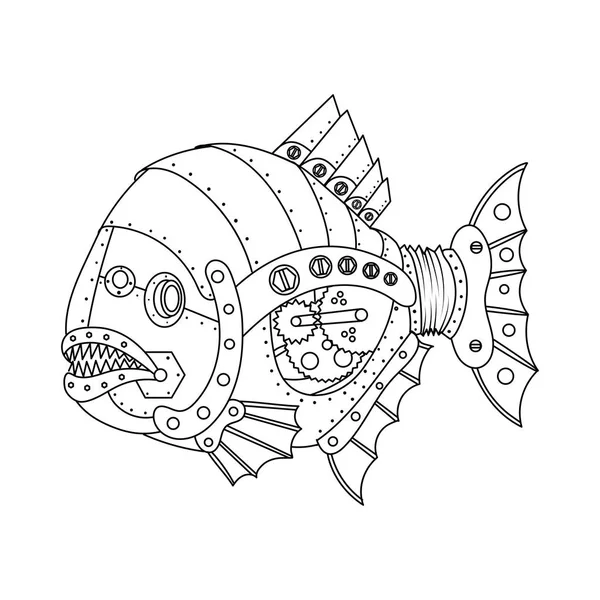 Steampunk style piranha fish coloring book vector stock vector by alexanderpokusay
