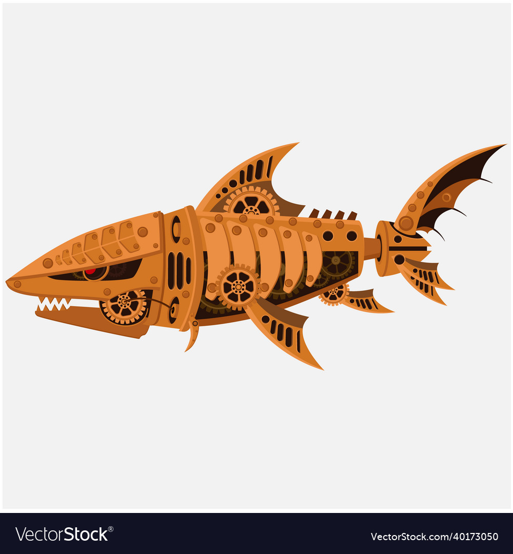 Mechanical shark in steampunk style royalty free vector