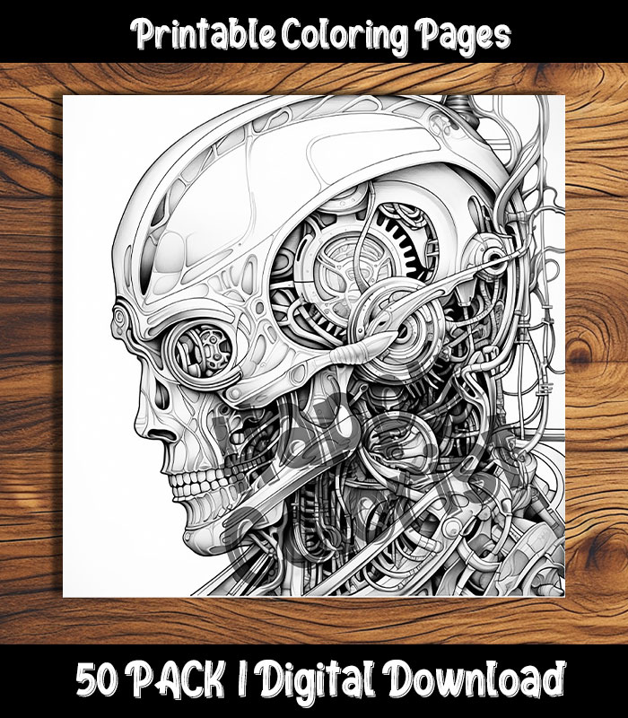 Biomechanical coloring pages printable pack happy colorist