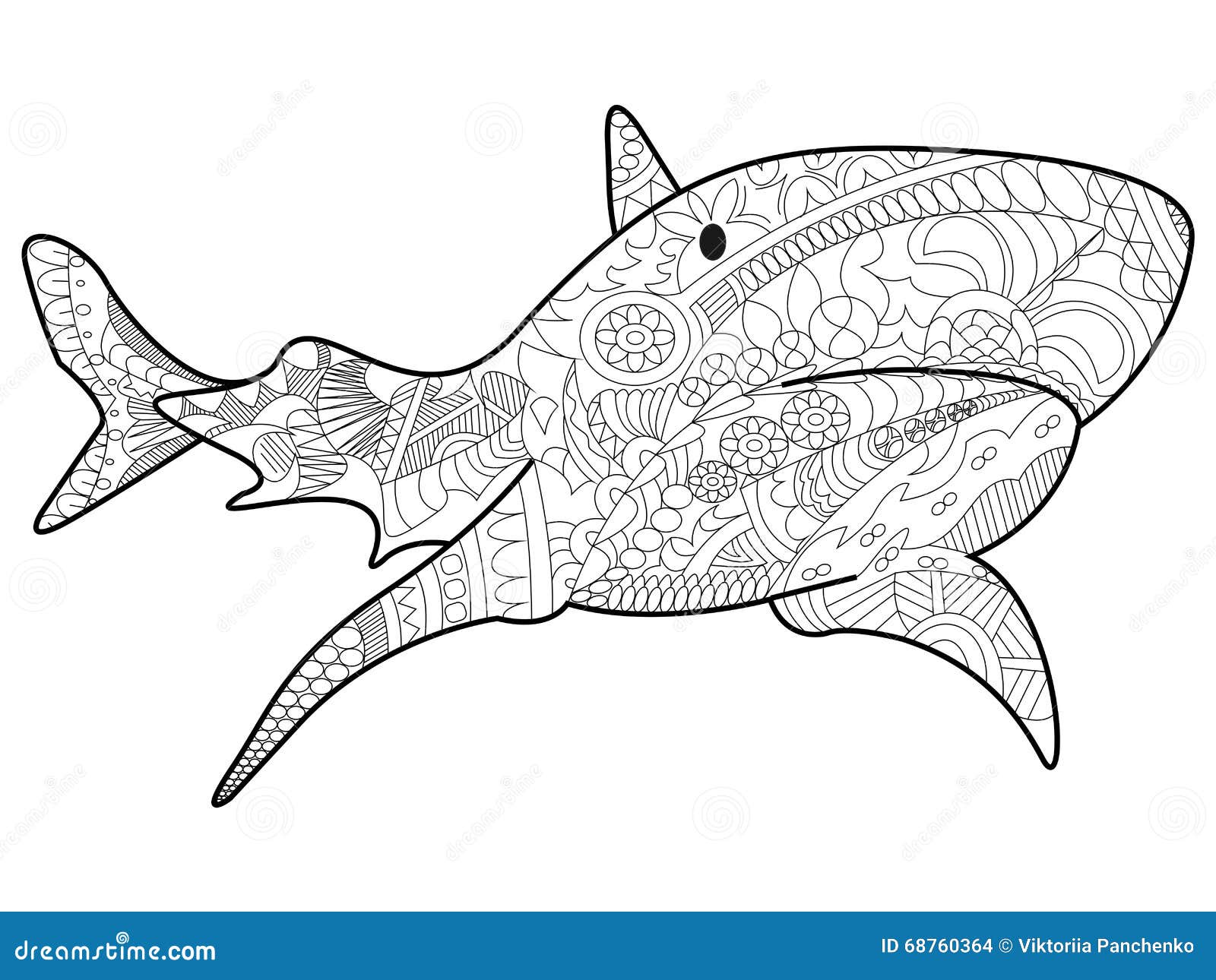 Shark coloring vector for adults stock vector
