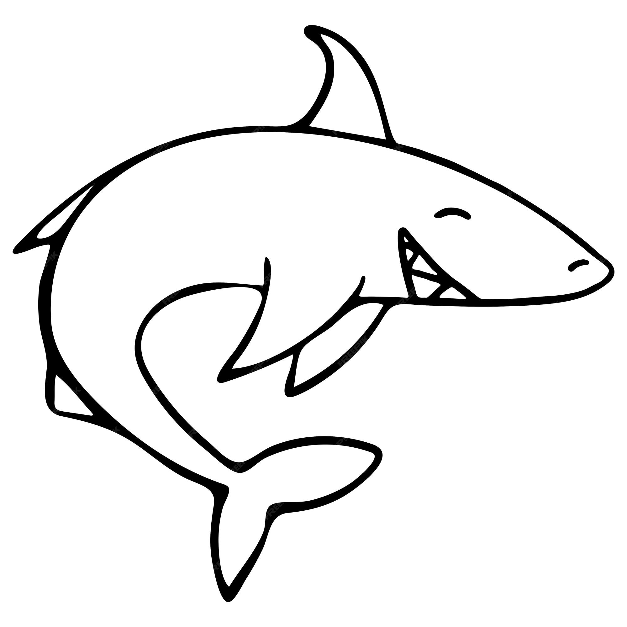 Premium vector black and white shark coloring page hand drawn black and white sea doodle sketch illustration fish coloring book for kids