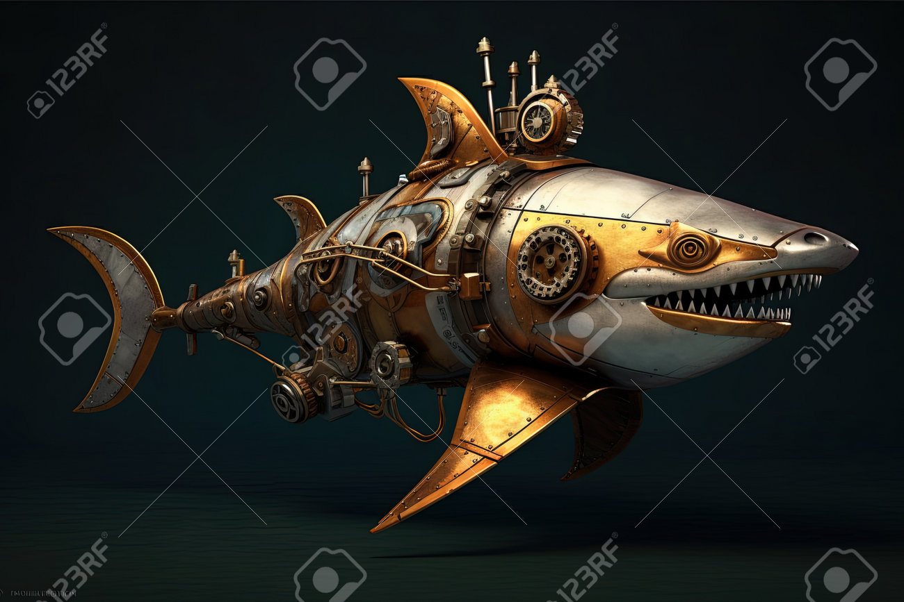 Shark fantasy steampunk animal illustration generative ai stock photo picture and royalty free image image