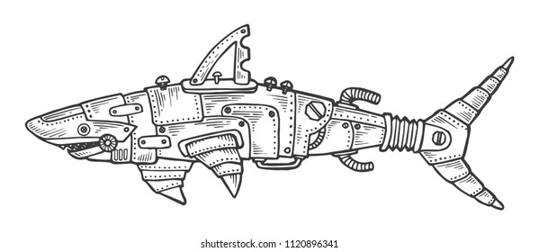 Steampunk style shark mechanical animal coloring stock illustration
