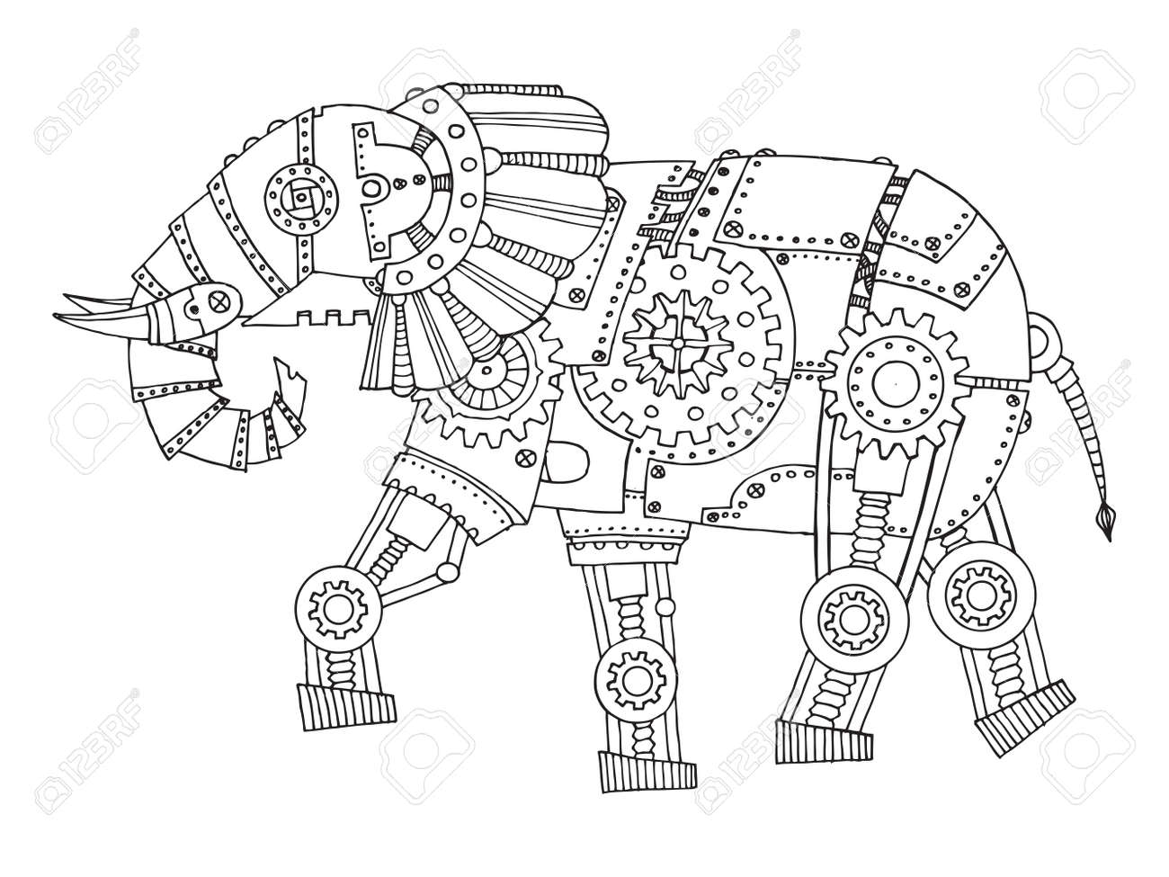 Steam punk style elephant coloring book vector royalty free svg cliparts vectors and stock illustration image