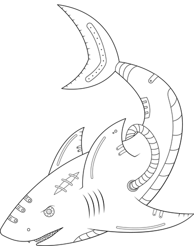 Steampunk shark coloring page free printable coloring pages