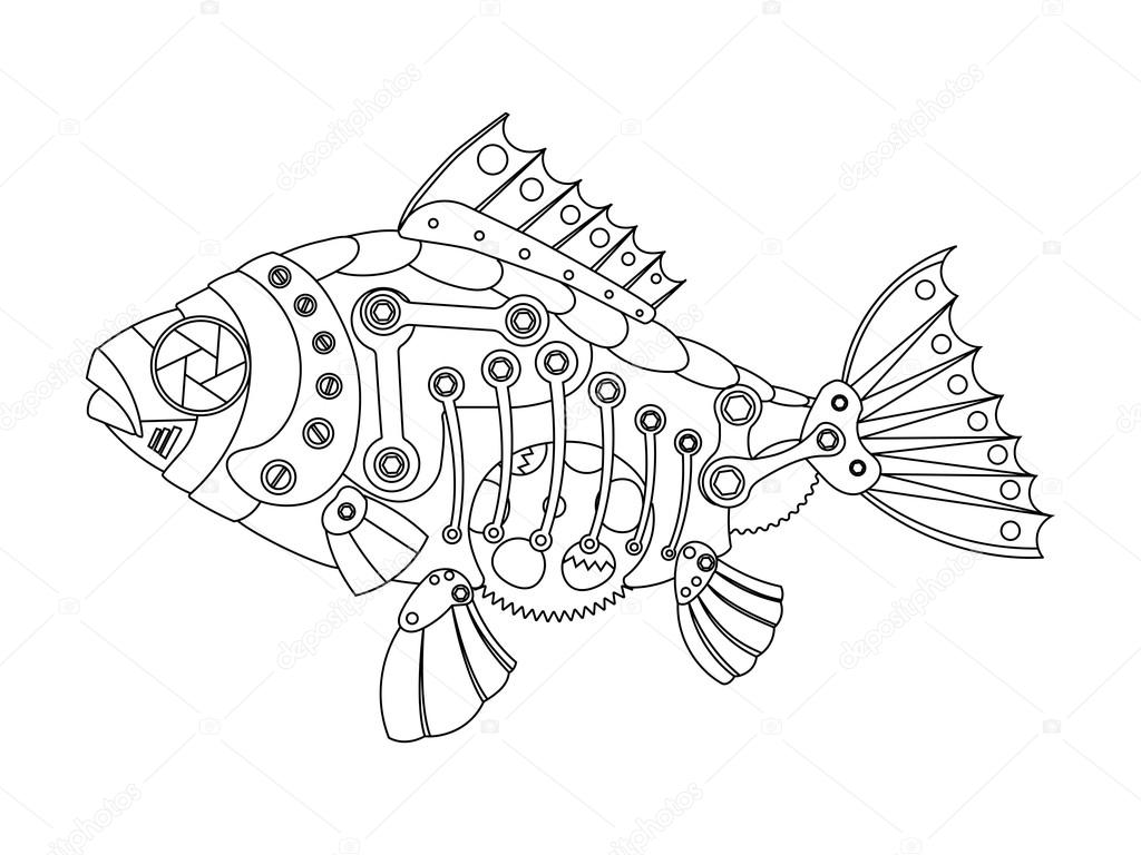 Steampunk style fish coloring book vector stock vector by alexanderpokusay