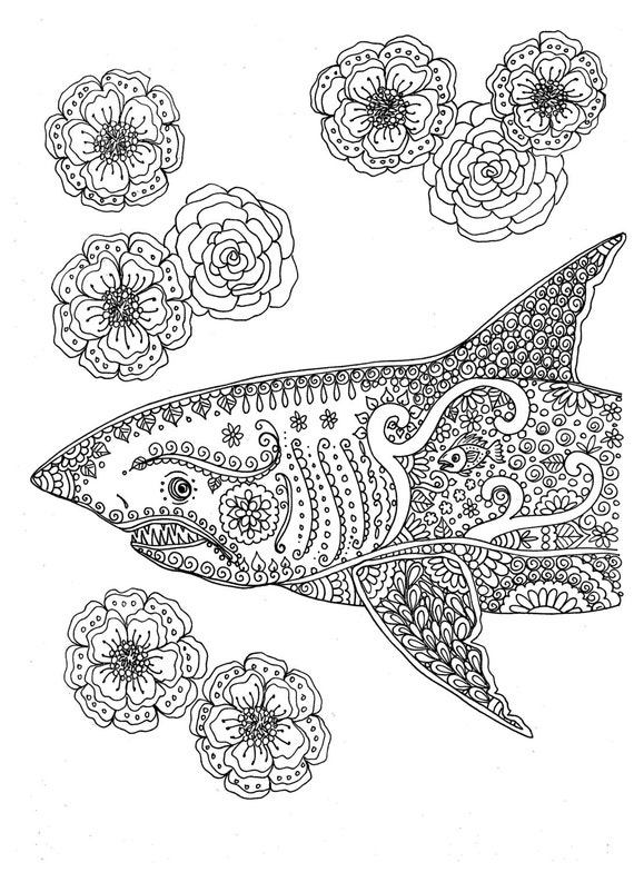 Instant download coloring page shark adult coloring you be the artist digitaldigibeachseacolor pages