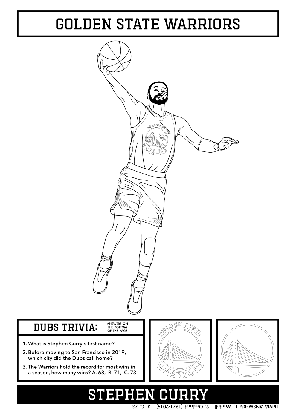 I made a steph curry activity sheet for the dub nations youngsters rwarriors